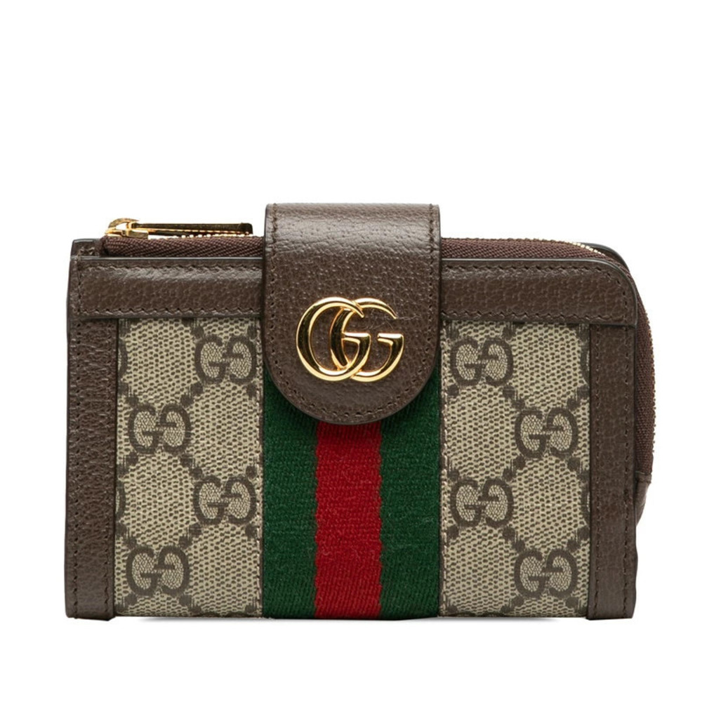 Gucci Ophidia GG Supreme Bi fold Wallet Beige Cream Multicolor Leather